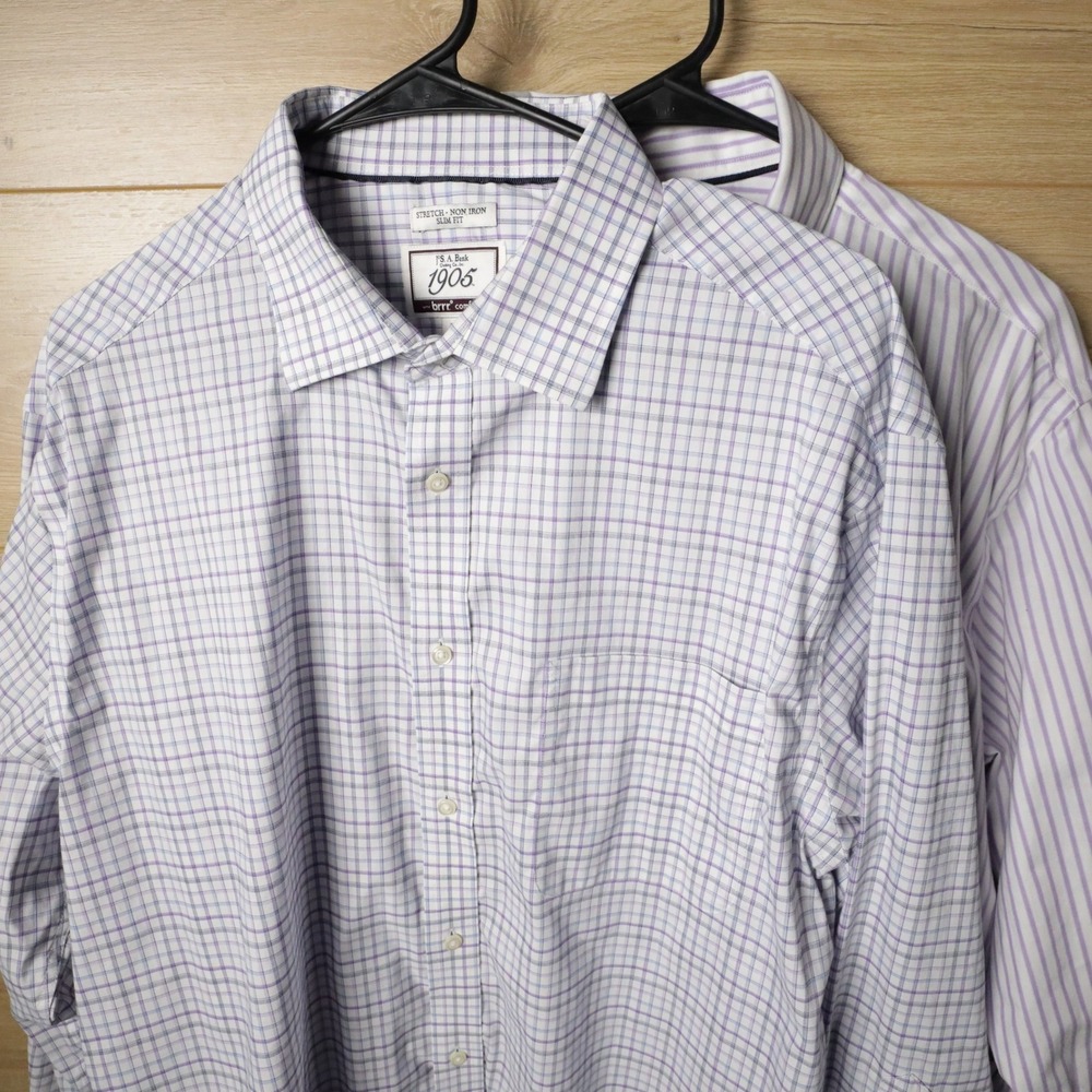 2 Pairs of Jos A Bank 1905 Men's 17-33 Non-Iron Slim Fit‎ Stretch Shirts